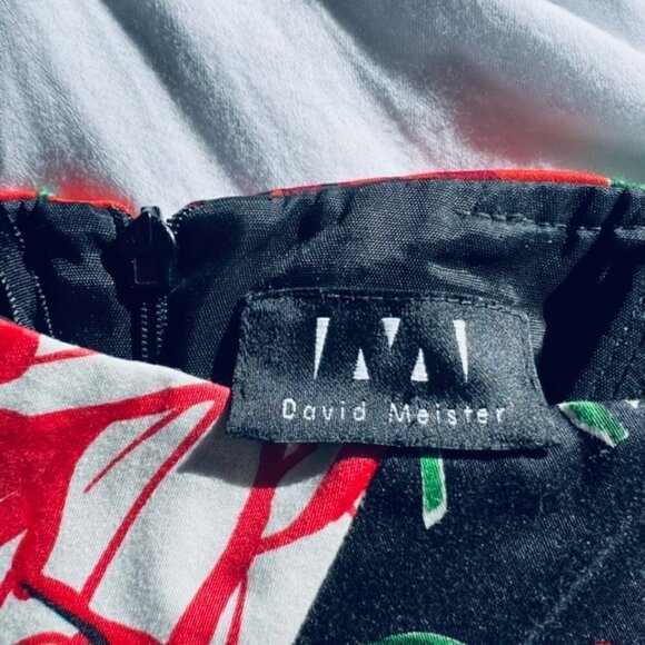 David Meister Strapless Floral Dress XS/S  Red Pink Yellow Roses, Crystal Detail - Picture 3 of 5